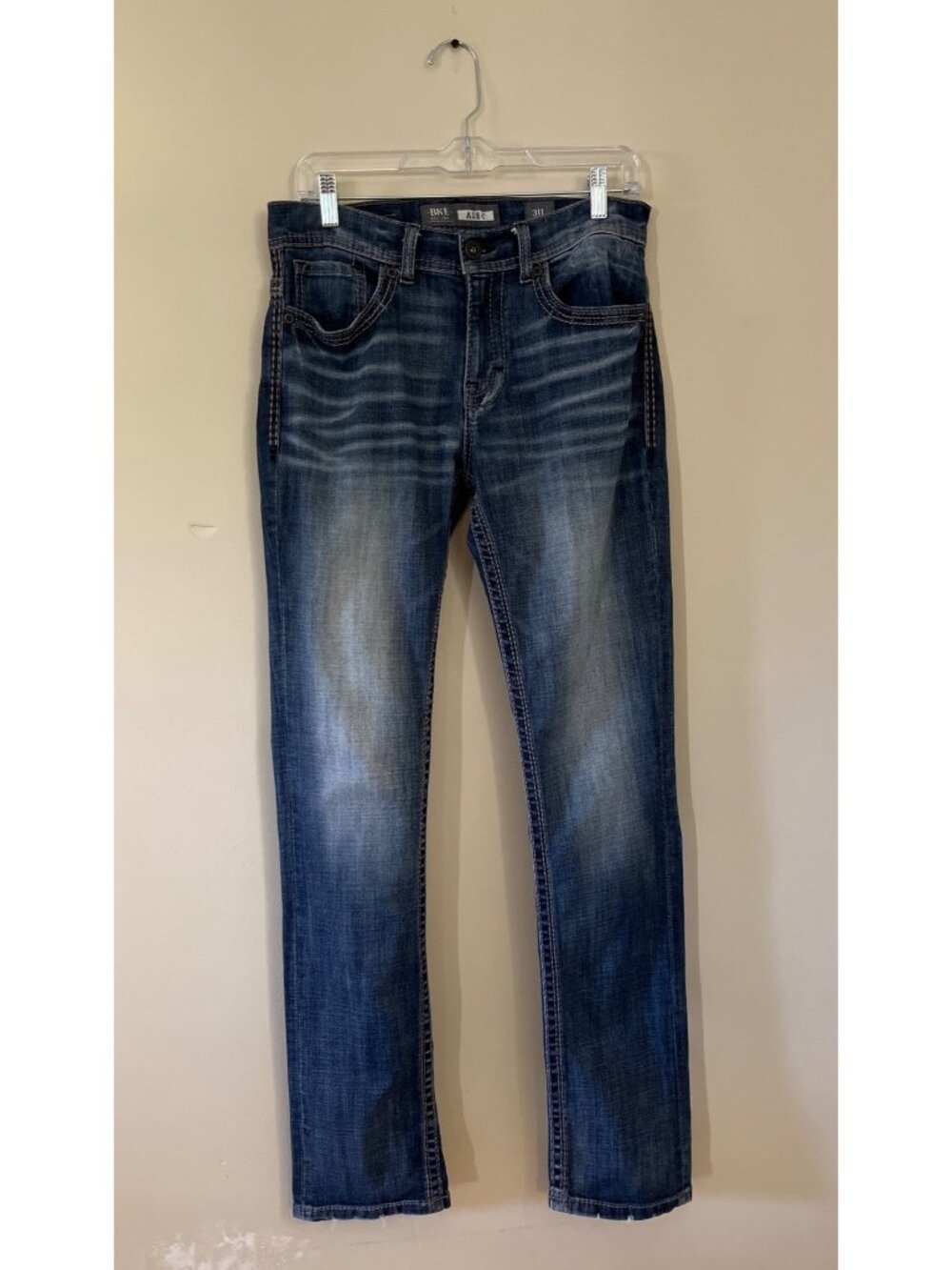 BKE Womens Size 31L Dark Wash Denim Blue Jeans Alec Straight Leg High-Rise